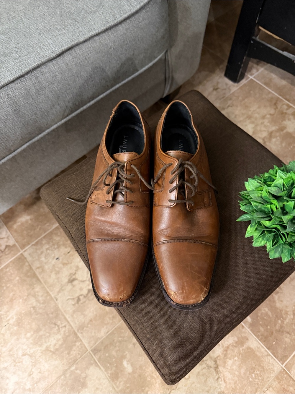 Men's Tan Leather Cap-Toe Derby Shoes - Unbranded